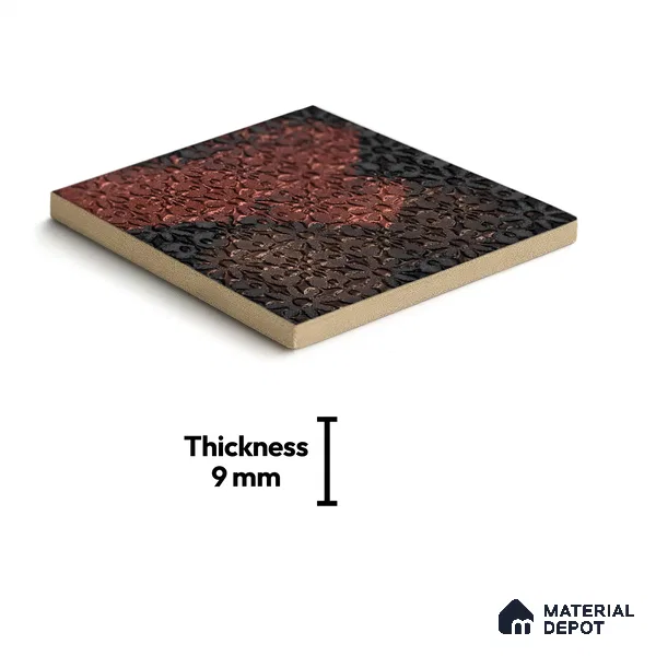 Metallic Wall Handmade Tile TL 05878 Pattern 1 Rustic Noir 96 mm x 96 mm Vitrified - 9 mm | Random Mix Patterns | Suitable For Living Room, Bedroom, Kitchen