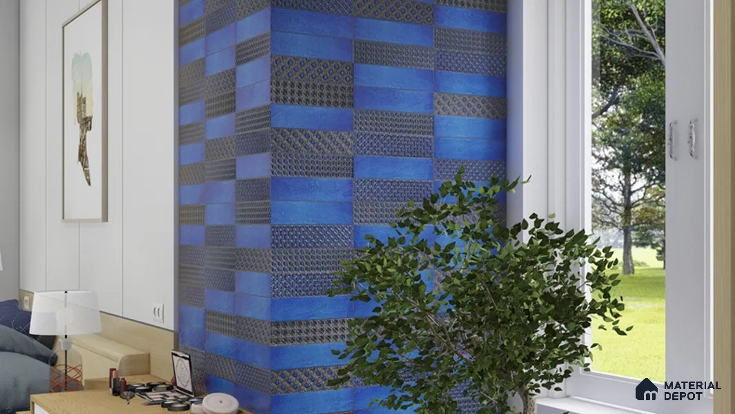 Metallic Wall Handmade Tile TL 05869 B Pattern 2 Turquoise Luxe 297 mm x 72 mm Vitrified - 9 mm | 4 Random Patterns | Suitable For Living Room, Bedroom, Kitchen