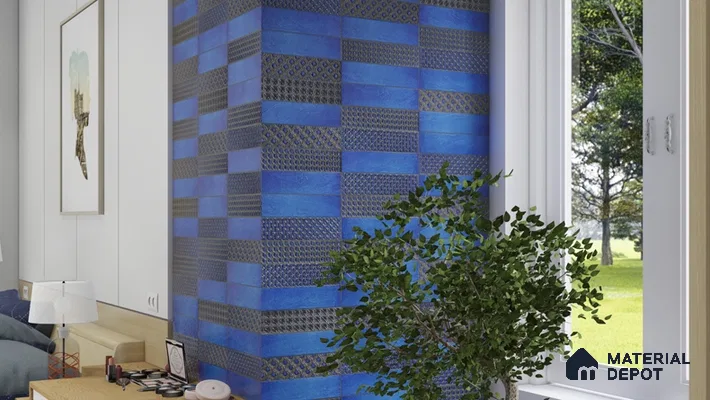 Metallic Wall Handmade Tile TL 05869 B Pattern 2 Turquoise Luxe 297 mm x 72 mm Vitrified - 9 mm | 4 Random Patterns | Suitable For Living Room, Bedroom, Kitchen