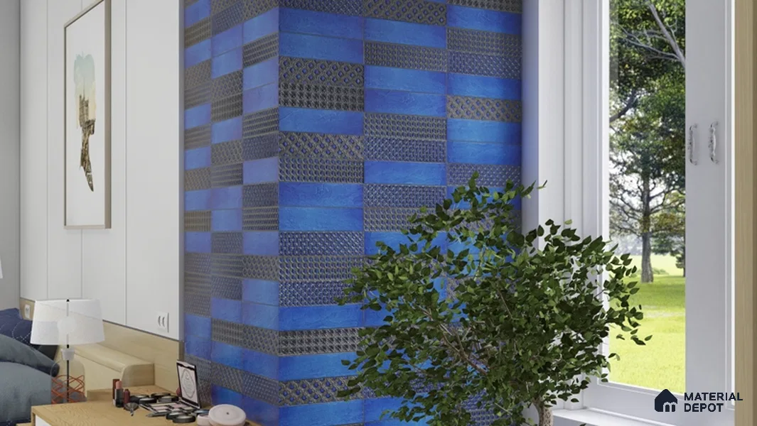 Metallic Wall Handmade Tile TL 05869 B Pattern 2 Turquoise Luxe 297 mm x 72 mm Vitrified - 9 mm | 4 Random Patterns | Suitable For Living Room, Bedroom, Kitchen
