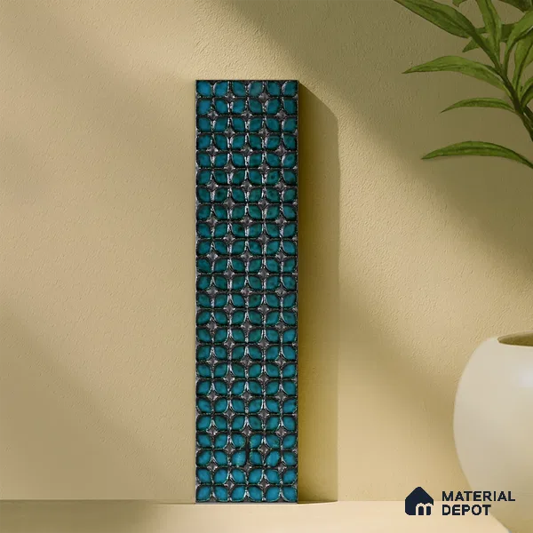 Metallic Wall Handmade Tile TL 05869 C Pattern 3 Turquoise Luxe 297 mm x 72 mm Vitrified - 9 mm | 4 Random Patterns | Suitable For Living Room, Bedroom, Kitchen