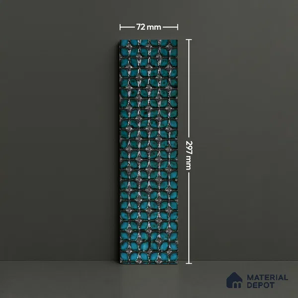 Metallic Wall Handmade Tile TL 05869 C Pattern 3 Turquoise Luxe 297 mm x 72 mm Vitrified - 9 mm | 4 Random Patterns | Suitable For Living Room, Bedroom, Kitchen