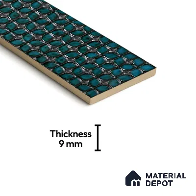 Metallic Wall Handmade Tile TL 05869 C Pattern 3 Turquoise Luxe 297 mm x 72 mm Vitrified - 9 mm | 4 Random Patterns | Suitable For Living Room, Bedroom, Kitchen