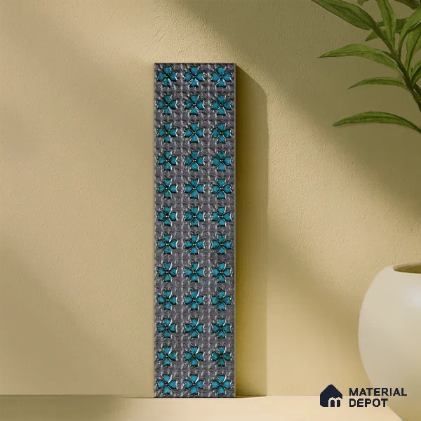 Metallic Wall Handmade Tile TL 05869 D Pattern 4 Turquoise Luxe 297 mm x 72 mm Vitrified - 9 mm | 4 Random Patterns | Suitable For Living Room, Bedroom, Kitchen