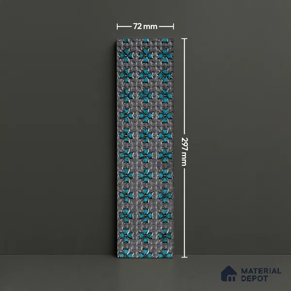 Metallic Wall Handmade Tile TL 05869 D Pattern 4 Turquoise Luxe 297 mm x 72 mm Vitrified - 9 mm | 4 Random Patterns | Suitable For Living Room, Bedroom, Kitchen