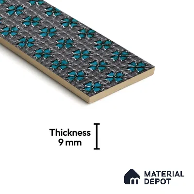 Metallic Wall Handmade Tile TL 05869 D Pattern 4 Turquoise Luxe 297 mm x 72 mm Vitrified - 9 mm | 4 Random Patterns | Suitable For Living Room, Bedroom, Kitchen
