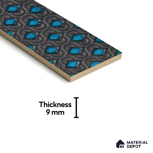 Metallic Wall Handmade Tile TL 05869 Pattern 1 Turquoise Luxe 297 mm x 72 mm Vitrified - 9 mm | 4 Random Patterns | Suitable For Living Room, Bedroom, Kitchen