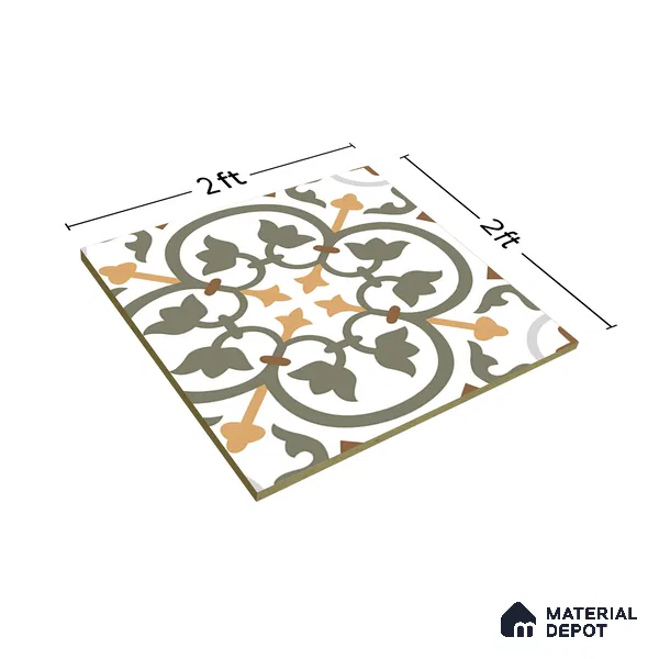 Moroccan Wall & Floor Tile TL 03320 Brizo Verde 2 ft x 2 ft Carving Matte Finish Vitrified Tile - 9 mm | Suitable For Kitchen, Bathroom, Dining Area | Please Expect a Slight Variation of Pattern (Sample)