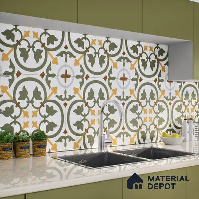 Moroccan Wall & Floor Tile TL 03320 Brizo Verde 2 ft x 2 ft Carving Matte Finish Vitrified Tile - 9 mm | Suitable For Kitchen, Bathroom, Dining Area | Please Expect a Slight Variation of Pattern (Sample)