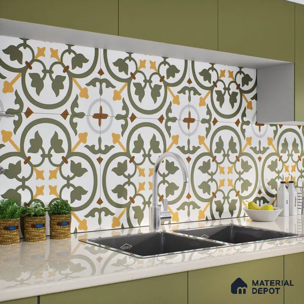 Moroccan Wall & Floor Tile TL 03320 Brizo Verde 2 ft x 2 ft Carving Matte Finish Vitrified Tile - 9 mm | Suitable For Kitchen, Bathroom, Dining Area | Please Expect a Slight Variation of Pattern (Sample)