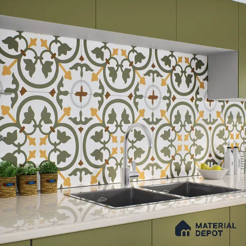 Moroccan Wall & Floor Tile TL 03320 Brizo Verde 2 ft x 2 ft Carving Matte Finish Vitrified Tile - 9 mm | Suitable For Kitchen, Balcony, Dining Area | Please Expect a Slight Variation of Pattern