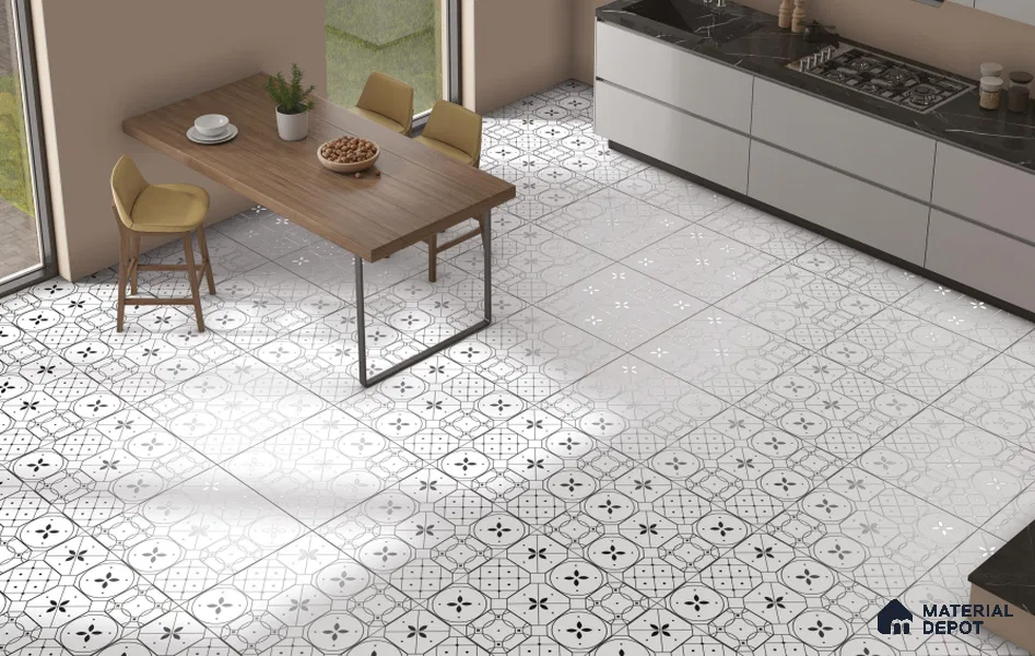 TL 03325 Cromatic White 600 x 600 mm Carving Matte Finish GVT Moroccan Tile - 9 mm (2 Random) | Please Expect a Slight Variation of Pattern (Sample)