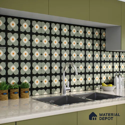 Moroccan Wall & Floor Tile TL 03337 Florence Green 2 ft x 2 ft Carving Matte Finish Vitrified Tile - 9 mm | Suitable For Kitchen, Balcony, Dining Area | Please Expect a Slight Variation of Pattern