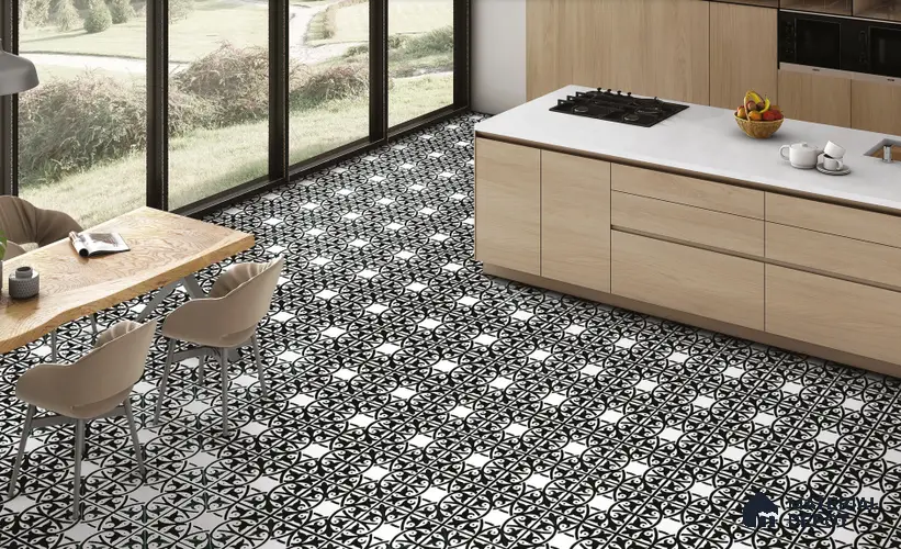 TL 03344 Fresco Black 600 x 600 mm Carving Matte Finish GVT Moroccan Tile - 9 mm | Please Expect a Slight Variation of Pattern