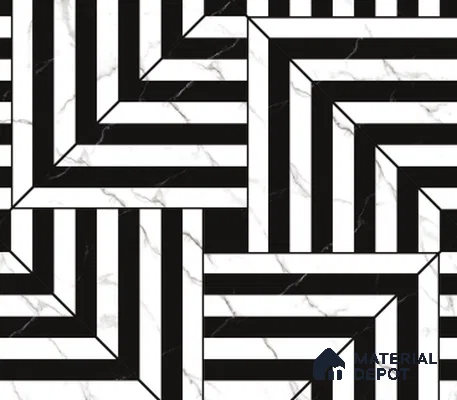 TL 03350 Marmo Black 600 x 600 mm Carving Matte Finish GVT Moroccan Tile - 9 mm | Please Expect a Slight Variation of Pattern (Sample)