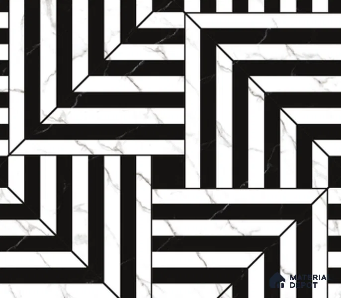 TL 03350 Marmo Black 600 x 600 mm Carving Matte Finish GVT Moroccan Tile - 9 mm | Please Expect a Slight Variation of Pattern (Sample)