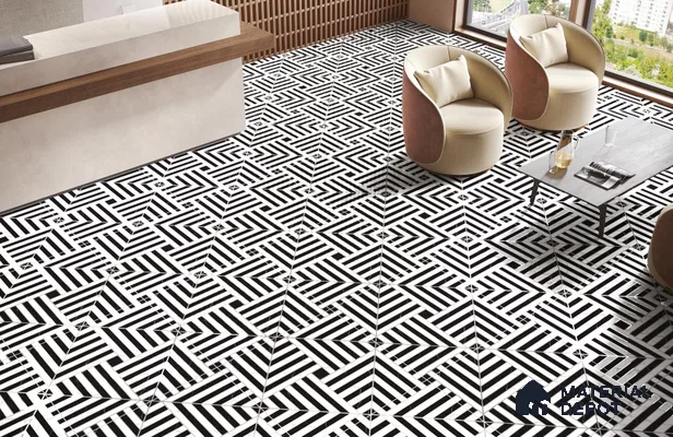 TL 03350 Marmo Black 600 x 600 mm Carving Matte Finish GVT Moroccan Tile - 9 mm | Please Expect a Slight Variation of Pattern (Sample)
