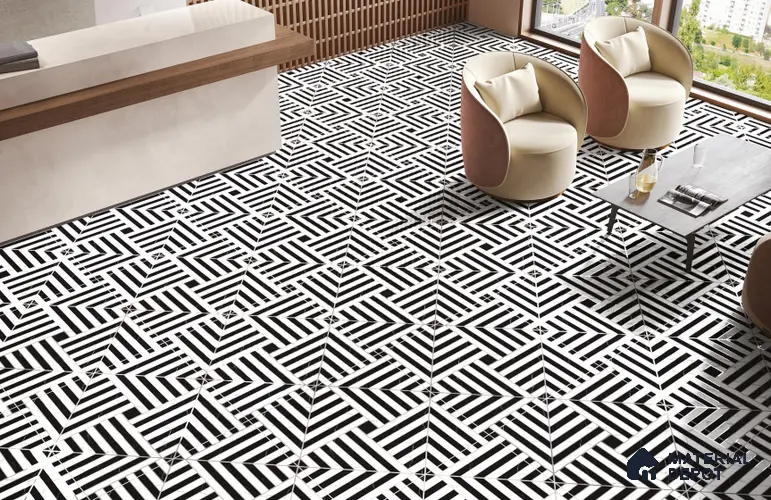 TL 03350 Marmo Black 600 x 600 mm Carving Matte Finish GVT Moroccan Tile - 9 mm | Please Expect a Slight Variation of Pattern