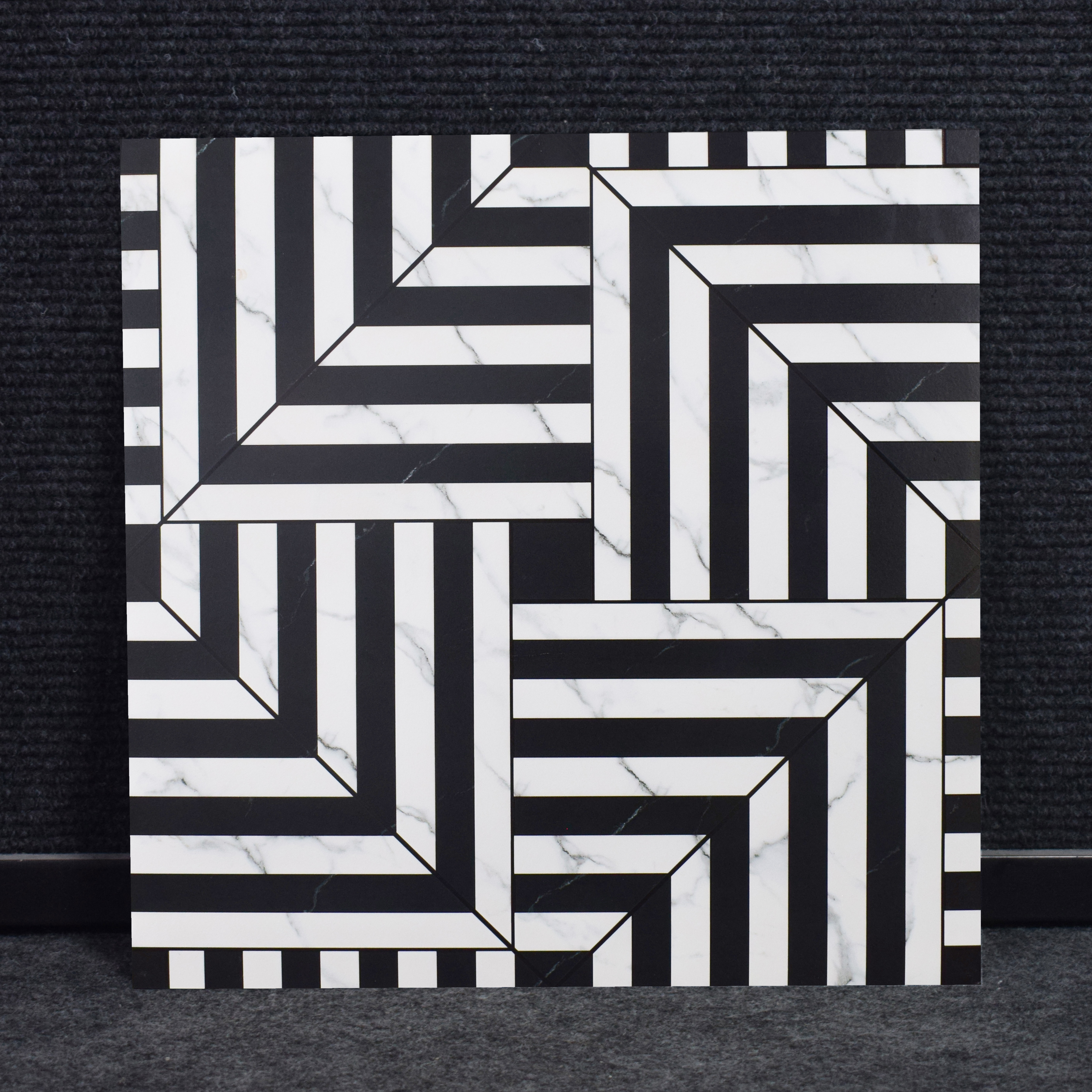 TL 03350 Marmo Black 600 x 600 mm Carving Matte Finish GVT Moroccan Tile - 9 mm | Please Expect a Slight Variation of Pattern (Sample)