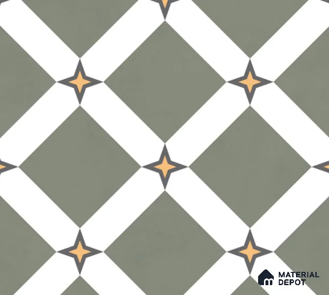 Moroccan Floor & Wall Tile TL 03354 Mistero Green 2 ft x 2 ft Carving Matte Finish Vitrified Tile - 9 mm | Suitable For Kitchen, Bathroom, Balcony | Please Expect a Slight Variation of Pattern