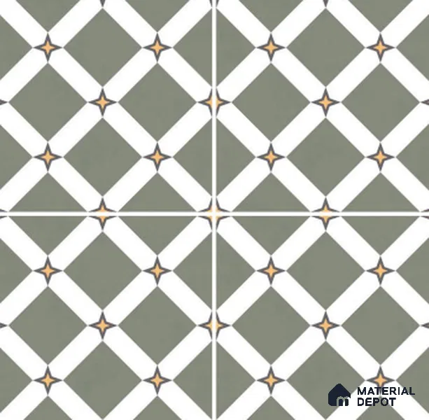 Moroccan Floor & Wall Tile TL 03354 Mistero Green 2 ft x 2 ft Carving Matte Finish Vitrified Tile - 9 mm | Suitable For Kitchen, Bathroom, Balcony | Please Expect a Slight Variation of Pattern
