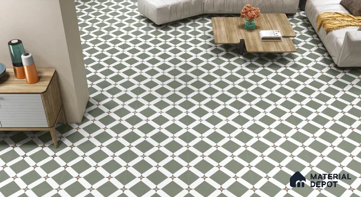 Moroccan Floor & Wall Tile TL 03354 Mistero Green 2 ft x 2 ft Carving Matte Finish Vitrified Tile - 9 mm | Suitable For Kitchen, Bathroom, Balcony | Please Expect a Slight Variation of Pattern
