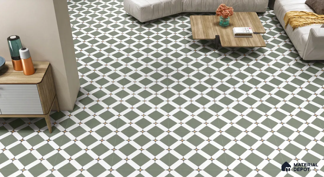 Moroccan Floor & Wall Tile TL 03354 Mistero Green 2 ft x 2 ft Carving Matte Finish Vitrified Tile - 9 mm | Suitable For Kitchen, Bathroom, Balcony | Please Expect a Slight Variation of Pattern