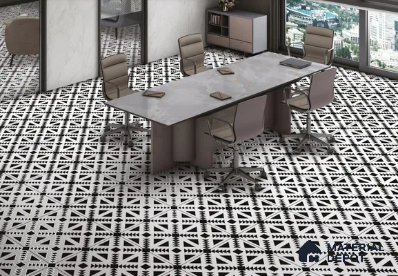 TL 03364 Retro Black 600 x 600 mm Carving Matte Finish GVT Moroccan Tile - 9 mm (Sample)