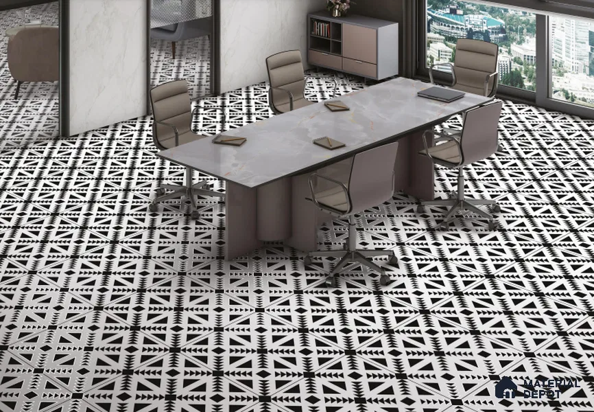 TL 03364 Retro Black 600 x 600 mm Carving Matte Finish GVT Moroccan Tile - 9 mm (Sample)