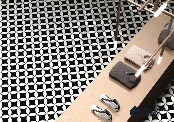 TL 03367 Zenith Black 600 x 600 mm Carving Matte Finish GVT Moroccan Tile - 9 mm | Please Expect a Slight Variation of Pattern (Sample)