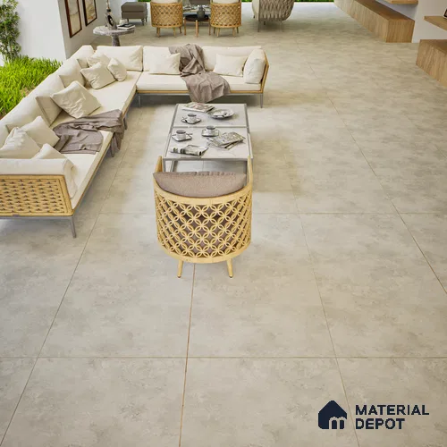 Cement Floor & Wall Tile | TL 00933 Stonex Bianco 4 ft x 2 ft Matte Finish Vitrified Tile | Suitable For Living Room, Bedroom, Bathroom
