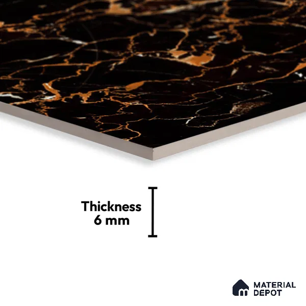 TL 01906 A Midnight Black Dark 18 x 12 inch Glossy Finish Ceramic Wall Tile - 6 mm