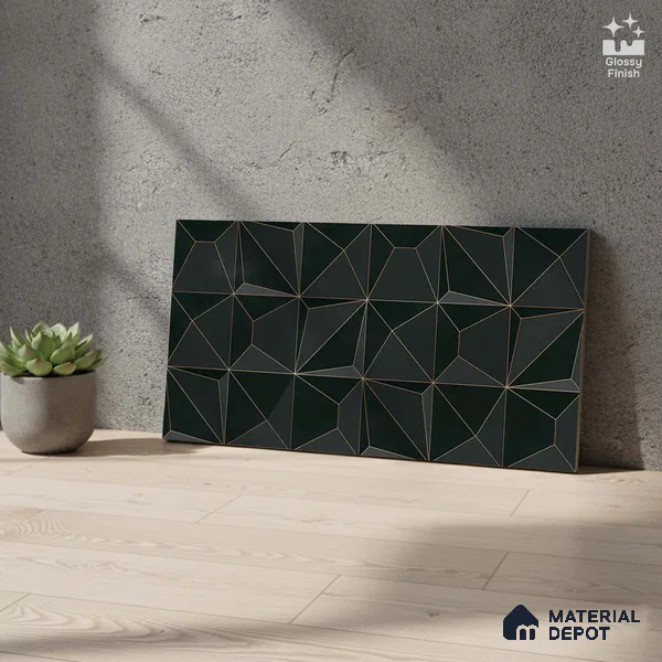 3D Wall Tile TL 05763 C Black Portion 600x300 mm Glossy Finish Tile - 9 mm