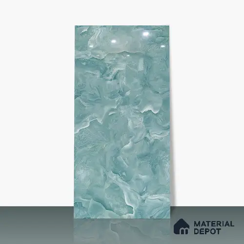 Marble Floor & Wall Tile TL 02179 Mint Blue 4 ft x 2 ft Glossy Finish Vitrified Tile - 9 mm (Random 4)