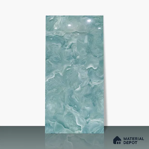 Marble Floor & Wall Tile TL 02179 Mint Blue 4 ft x 2 ft Glossy Finish Vitrified Tile - 9 mm (Random 4)