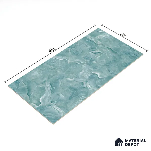 Marble Floor & Wall Tile TL 02179 Mint Blue 4 ft x 2 ft Glossy Finish Vitrified Tile - 9 mm (Random 4)