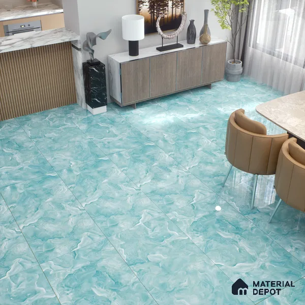 Marble Floor & Wall Tile TL 02179 Mint Blue 4 ft x 2 ft Glossy Finish Vitrified Tile - 9 mm (Random 4)