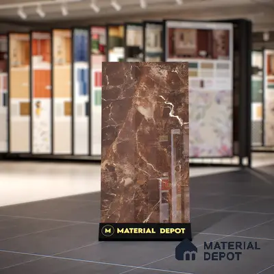 Brown Marble Floor & Wall Tile TL 06803 Gravier Mystique Umber 4 ft x 2 ft Vitrified High Gloss Finish - 9 mm | 4 Random Design | Suitable for Living Room, Bedroom, Bathroom