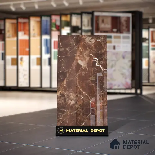 Brown Marble Floor & Wall Tile TL 06803 Gravier Mystique Umber 4 ft x 2 ft Vitrified High Gloss Finish - 9 mm | 4 Random Design | Suitable for Living Room, Bedroom, Bathroom