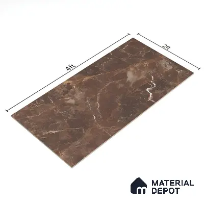 Brown Marble Floor & Wall Tile TL 06803 Gravier Mystique Umber 4 ft x 2 ft Vitrified High Gloss Finish - 9 mm | 4 Random Design | Suitable for Living Room, Bedroom, Bathroom