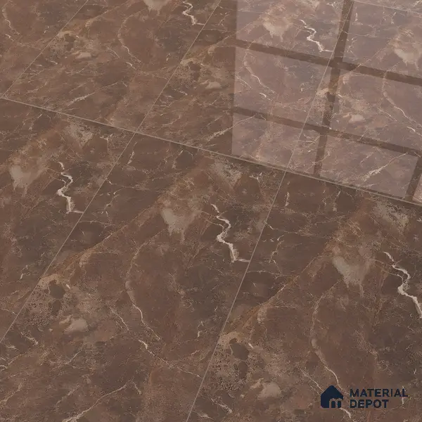 Brown Marble Floor & Wall Tile TL 06803 Gravier Mystique Umber 4 ft x 2 ft Vitrified High Gloss Finish - 9 mm | 4 Random Design | Suitable for Living Room, Bedroom, Bathroom