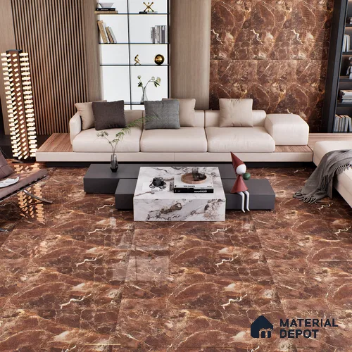 Brown Marble Floor & Wall Tile TL 06803 Gravier Mystique Umber 4 ft x 2 ft Vitrified High Gloss Finish - 9 mm | 4 Random Design | Suitable for Living Room, Bedroom, Bathroom