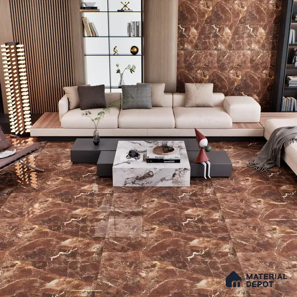 Brown Marble Floor & Wall Tile TL 06803 Gravier Mystique Umber 4 ft x 2 ft Vitrified High Gloss Finish - 9 mm | 4 Random Design | Suitable for Living Room, Bedroom, Bathroom