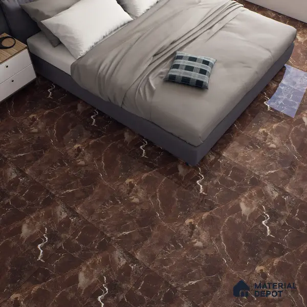 Brown Marble Floor & Wall Tile TL 06803 Gravier Mystique Umber 4 ft x 2 ft Vitrified High Gloss Finish - 9 mm | 4 Random Design | Suitable for Living Room, Bedroom, Bathroom