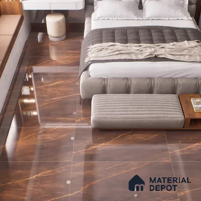 Marble Floor & Wall Tile | TL 01152 Scambio Coffee High Gloss Finish 4 ft x 2 ft Vitrified Tile - 9 mm | Suitable For Living Room, Bedroom, Dining Area (Sample)