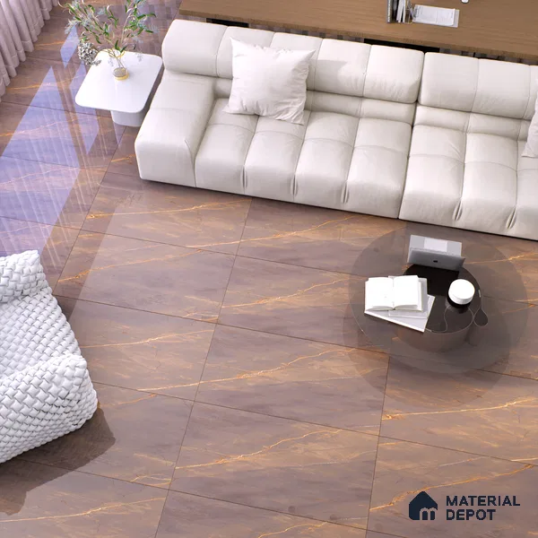 Marble Floor & Wall Tile | TL 01152 Scambio Coffee High Gloss Finish 4 ft x 2 ft Vitrified Tile - 9 mm | Suitable For Living Room, Bedroom, Dining Area (Sample)