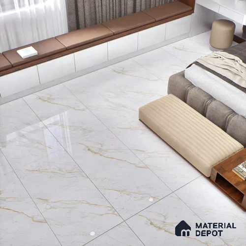 Marble Floor & Wall Tile | TL 01096 Snowy White 4 ft x 2 ft Glossy Finish Vitrified Tile - 9 mm (Random 03) | Suitable For Living Room, Bedroom, Dining Area