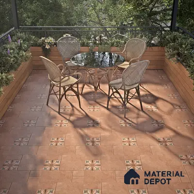Parking Floor Tile TL 02748 Atelier Caramel 16 x 16 inch Vitrified Anti Skid Matte Finish Heavy Duty Tile - 12 mm | 6 Random Design | Suitable For Outdoor, High Traffic Areas, Terrace | Pattern Alignment May Vary | 2-3 mm Spacer is Mandatory