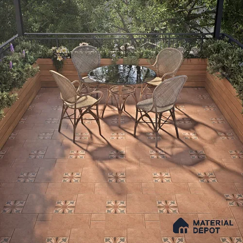 Parking Floor Tile TL 02748 Atelier Caramel 16 x 16 inch Vitrified Anti Skid Matte Finish Heavy Duty Tile - 12 mm | 6 Random Design | Suitable For Outdoor, High Traffic Areas, Terrace | Pattern Alignment May Vary | 2-3 mm Spacer is Mandatory