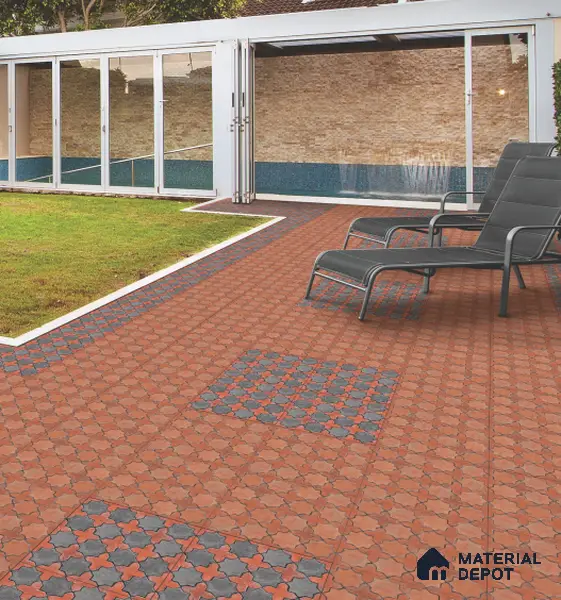 Parking Floor Tile TL 02756 Gemstone Rosso 16 x 16 inch Vitrified Anti Skid Matte Finish Heavy Duty Tile - 12 mm | Suitable For Outdoor, High Traffic Areas, Terrace | Pattern Alignment May Vary | 2-3 mm Spacer is Mandatory